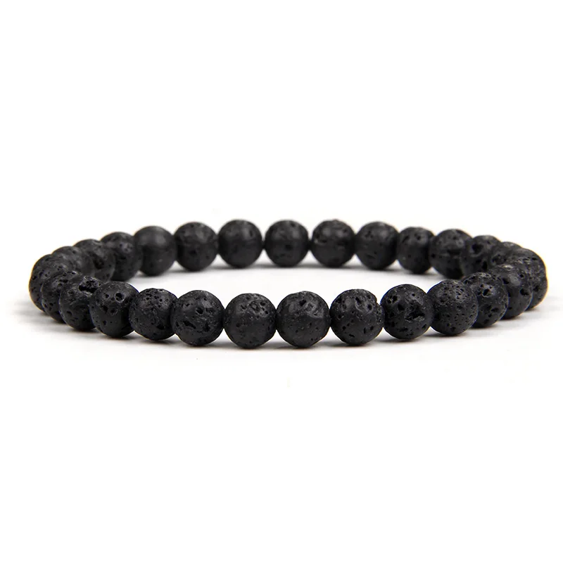 Bracciale Con Pietre Naturali: Perline Di Lava Nera E Lapislazzoli Poligonali, Elastico, Unisex. Gioiello Di Cristallo Alla Moda, Casual.