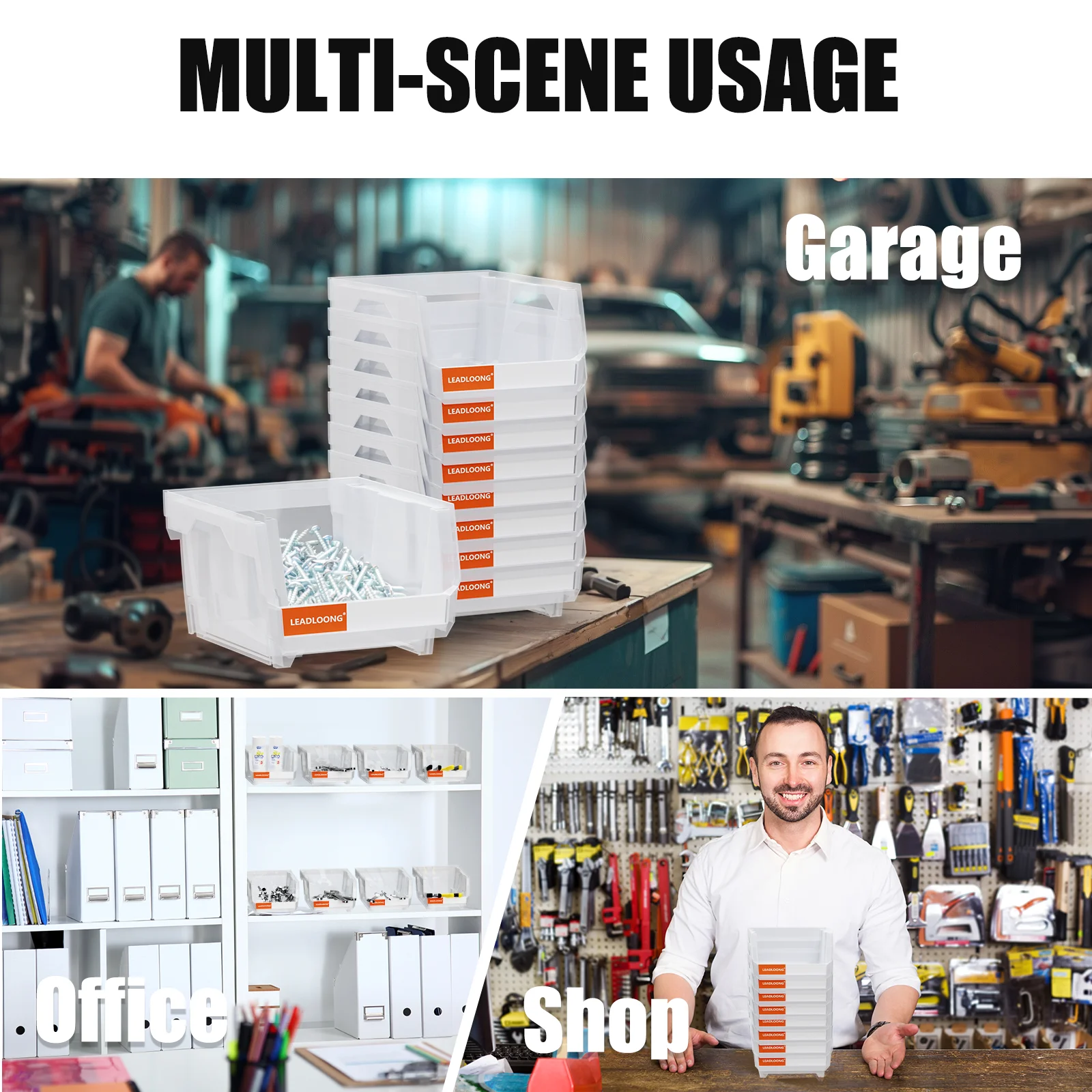 LEADLOONG Transparent Parts Bin 6/24pcs 13.5x10.5x7.6cm/5x4*3inch Classified Storage Box In Maintenance Workshop Garage Tool Bin 5