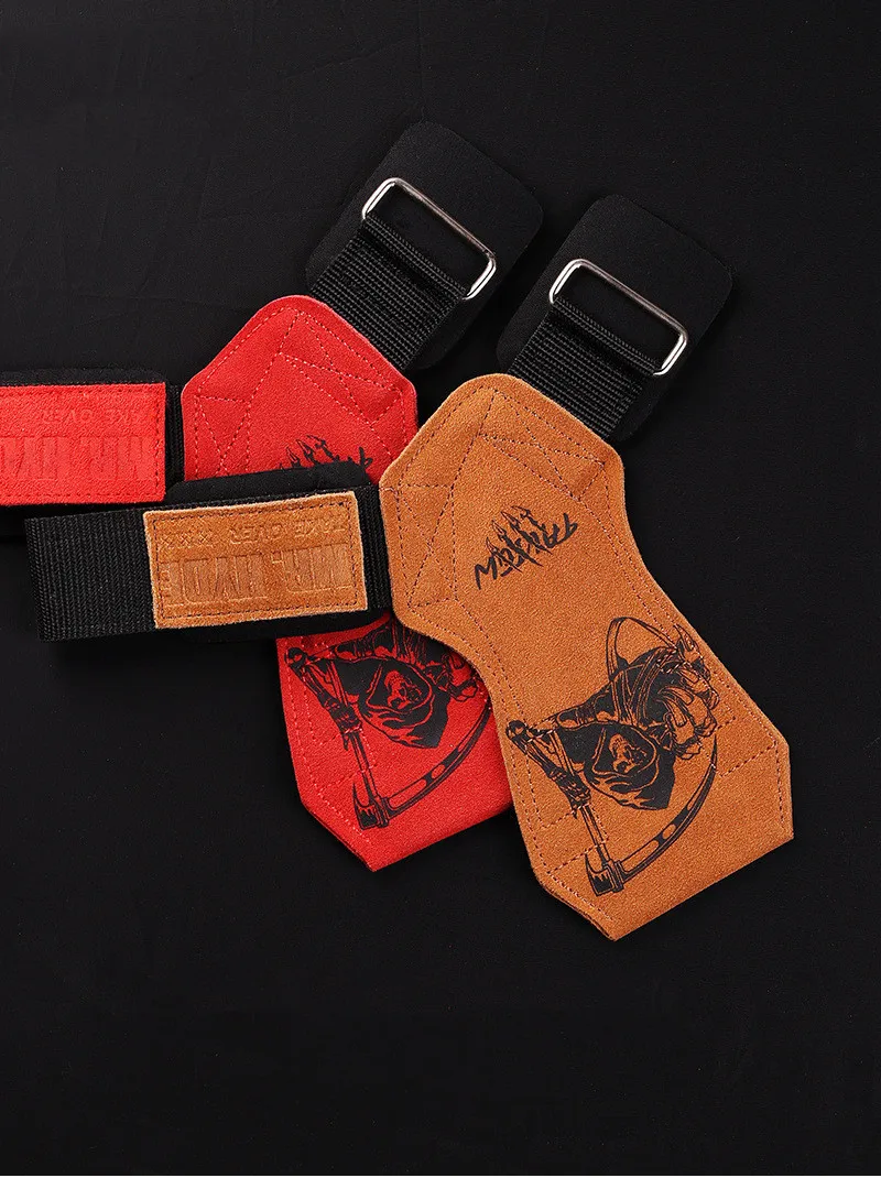 Death Pattern Cowhide Gym Gloves Grips Anti-Skid Weight Power Belt Lifting Pads Deadlift Belt Workout Crossfit Fitness Gloves 2