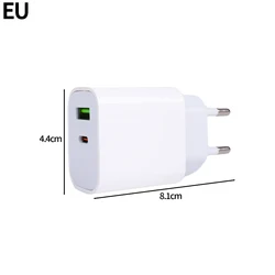 Universal 20W Quick Charging USB Adapter with PD Fast Charge and 5V 2.4A Output, US/EU Plug - EU White (1 Pack)