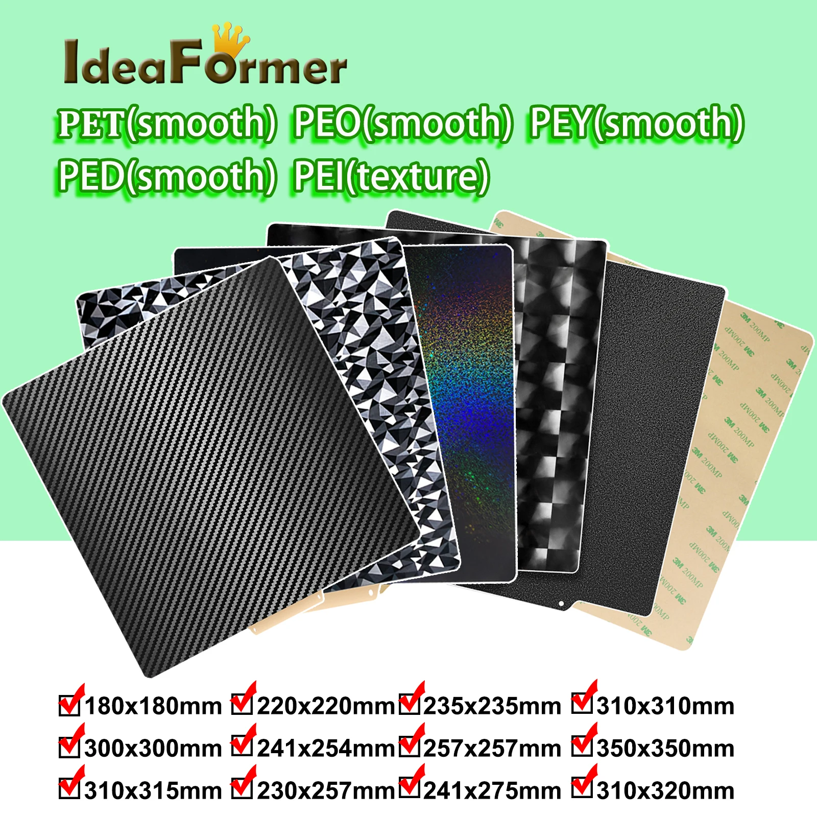 Doppio Lato Peo + Pei Pet + Pei Pey Lamiera Di Acciaio Per Molle Pei Piastra Di Costruzione Magnetica 220/235/310/350 Letto Riscaldato Per Ender 3 Bam