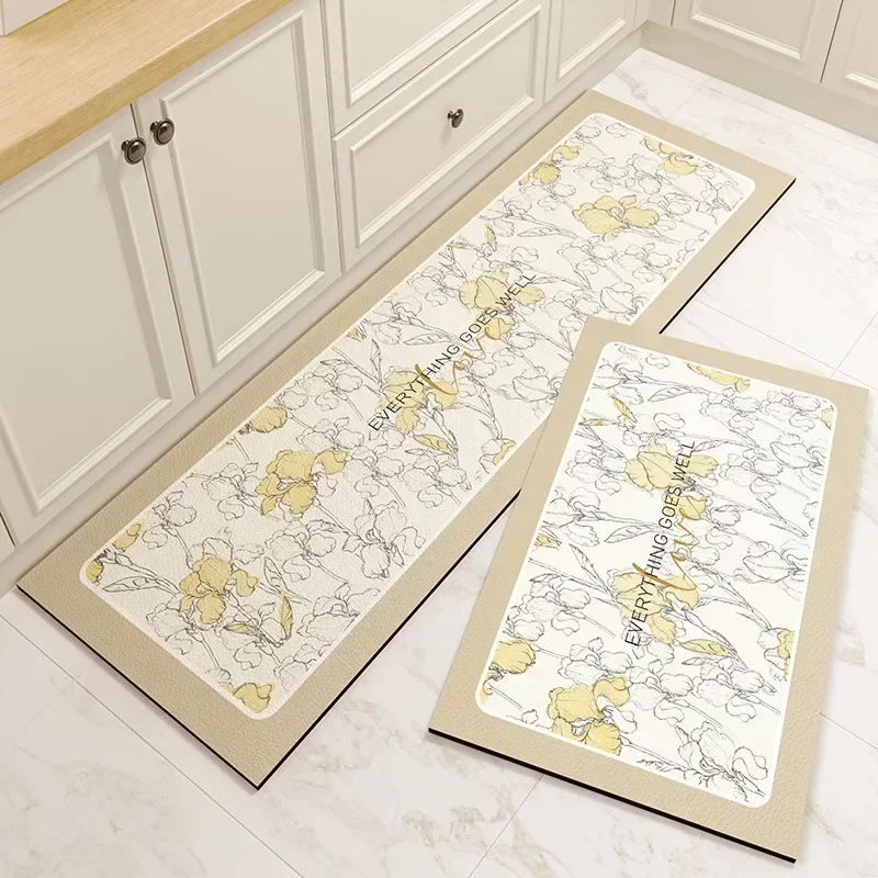 Carpet for Kitchen Floor Mat Pvc Leather Waterproof Non-slip Long Rug Oil-proof Foot Mats Pink Flower Home Decoration Rugs 4