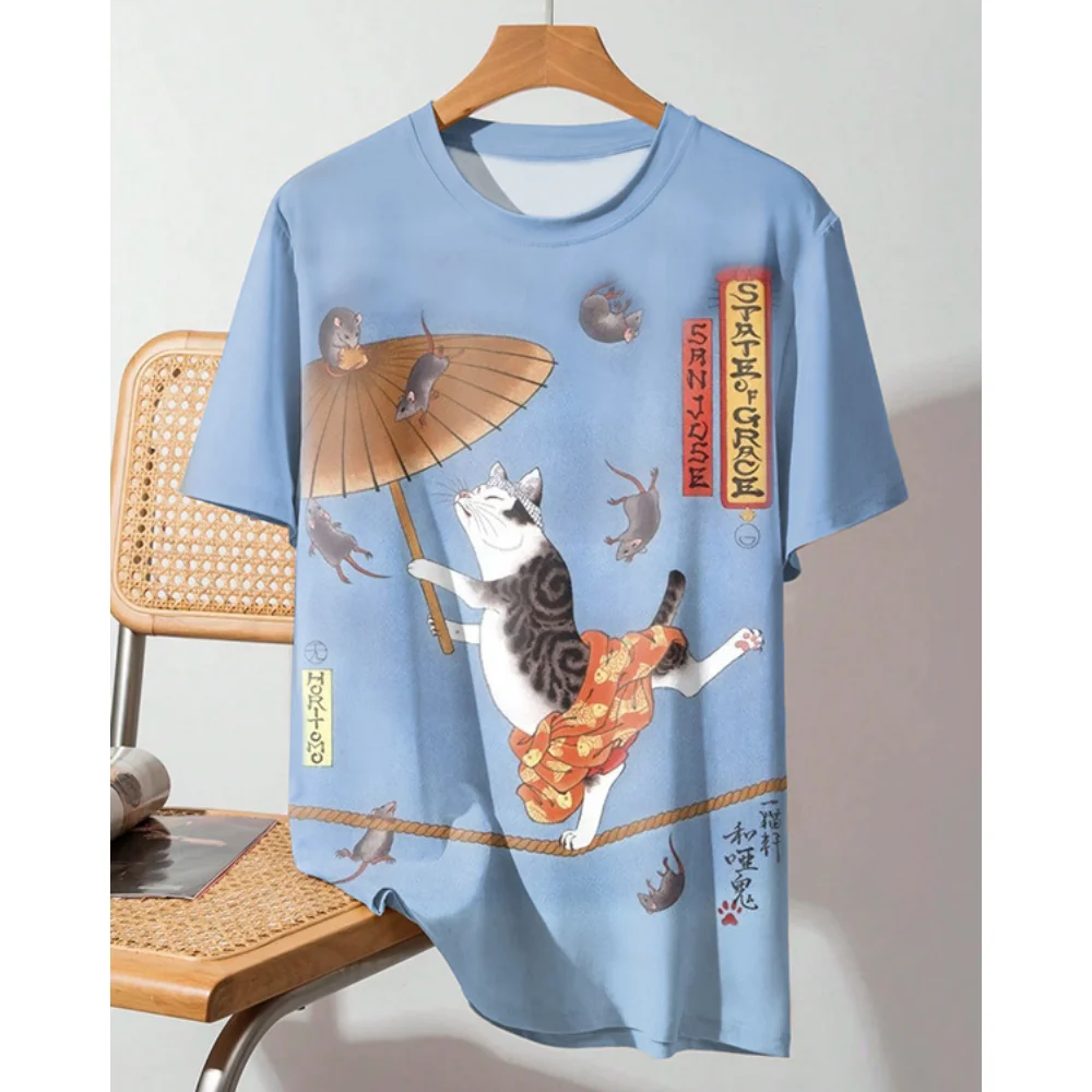 thumbnail image 1 of Camiseta de hombre con diseño de gato de anime, camiseta de manga corta con estampado 3D de dibujos animados, ropa de hombre, camiseta para hombre, camisetas casuales de uso diario vintage, 1 of 5