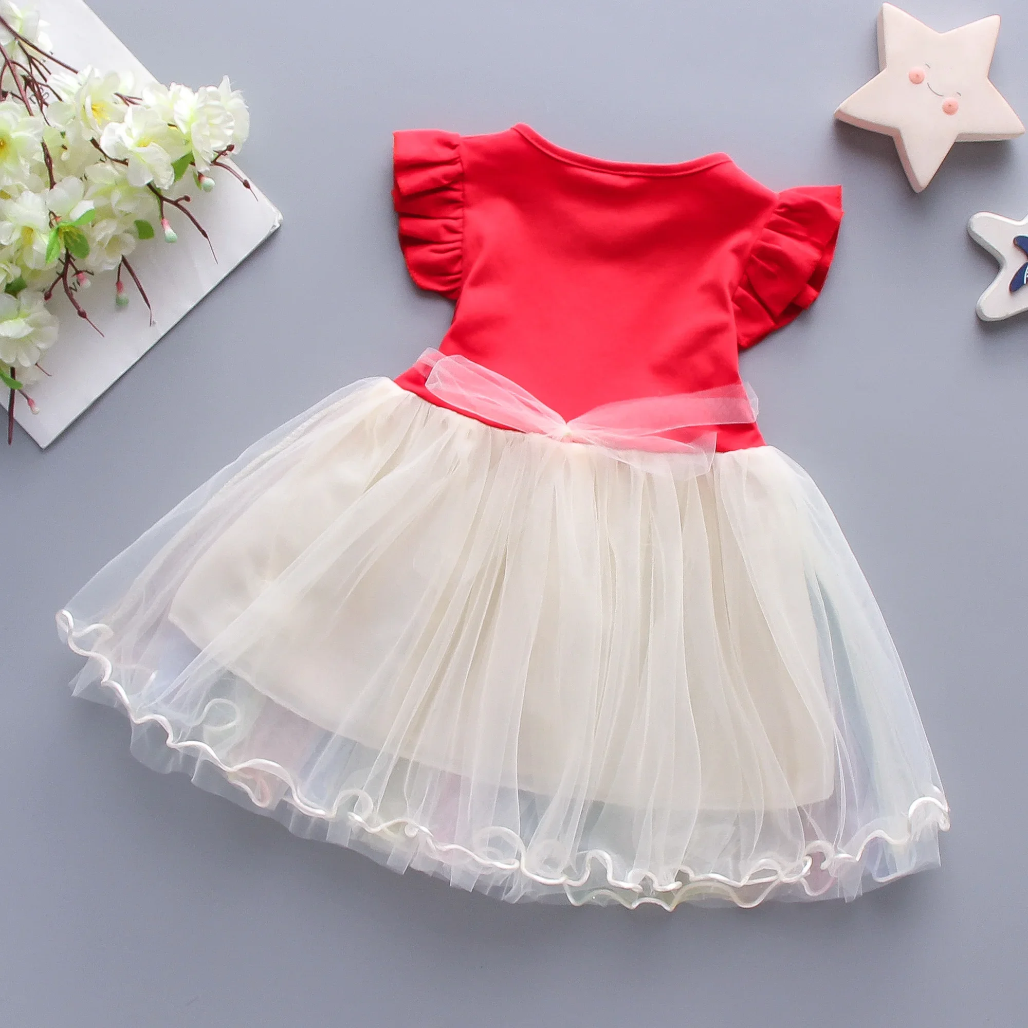 Girls Dress Summer Children Cartoon Cloud Little Horse Rainbow Gradient Mesh Sleeveless