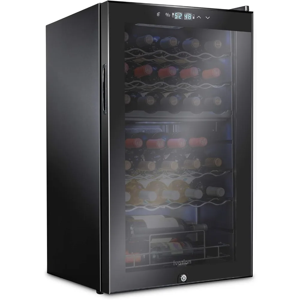 33 Bottle Dual Zone Wine Cooler Refrigerator w/Lock Large Freestanding Wine Cellar For Red, White, Champagne