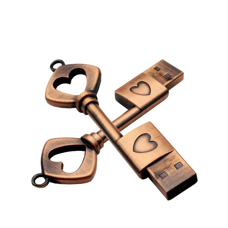 thumbnail image 5 of Memoria USB de 128 GB con forma de corazón de cobre, memoria USB de metal retro de 64 GB, memoria USB con forma de llave, regalo creativo, memoria USB de 64 GB, almacenamiento externo, 5 of 5