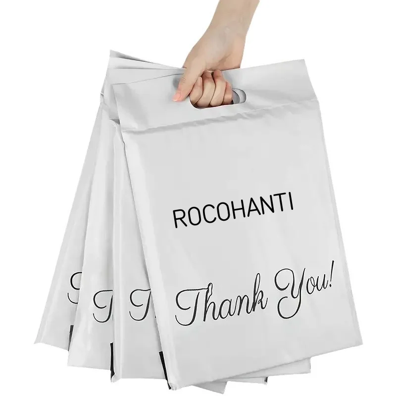 손잡이가 달린 맞춤형 로고 인쇄 폴리 우편함 우편함 봉투, 택배 선물 포장 가방, 100 개