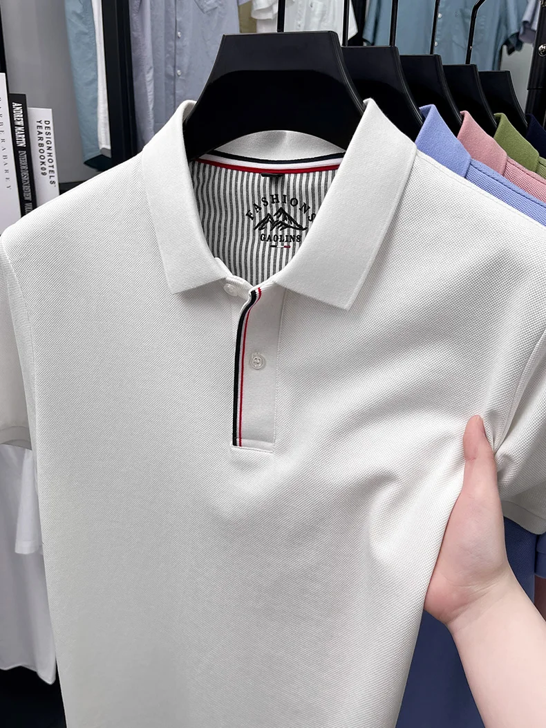Luxury 100% cotton men's short sleeve polo shirt fashionable stripes comfort texture summer new high-end business casual T-shirt 18 S778a87b00f8e46d78ea01fc5ebefe383g