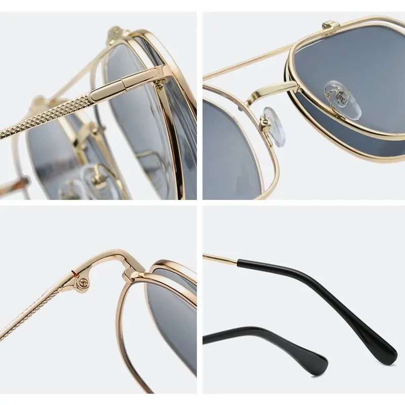 Vintage Flip Up Punk Round Sunglasses Women's Luxury Funny Driver Sun Glasses Shades for Women UV400 2024 Retro Eyewear SG048 6