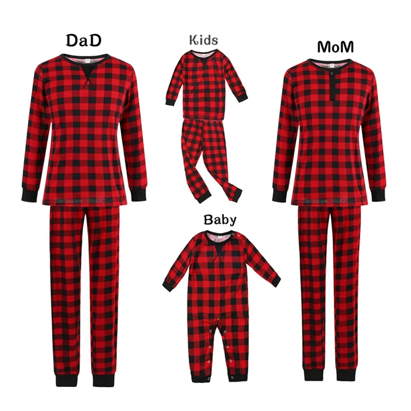thumbnail image 1 of Conjuntos de pijamas a cuadros rojos para bebés y niños adultos, trajes de fiesta familiares, conjuntos de ropa navideña a juego para la familia, 1 of 5