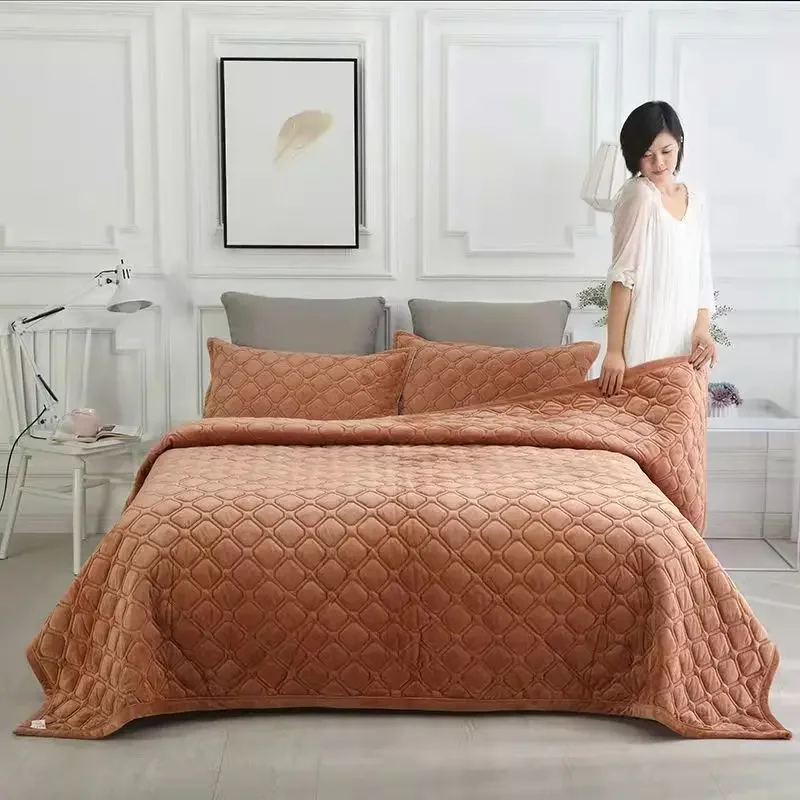 Super Soft Flannel Bedspread Geometric Quilted Bed Linens Bedspreads For Winter Warm Flat Sheet Blanket Cover Coverlet покрывало