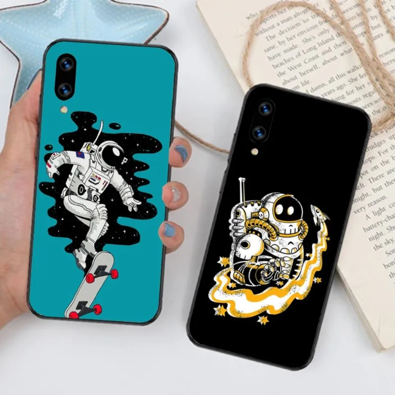 Space Rider Cat Skateboard Phone Case Per Huawei Mate 40 30 20 10 Pro Lite Nova 9 8 5T Y7P Y7 Soft Black Cover