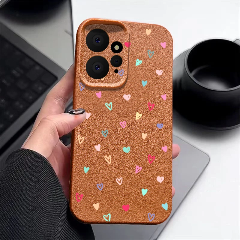 Leather Texture TPU Phone Case with Tiny Hearts Pattern