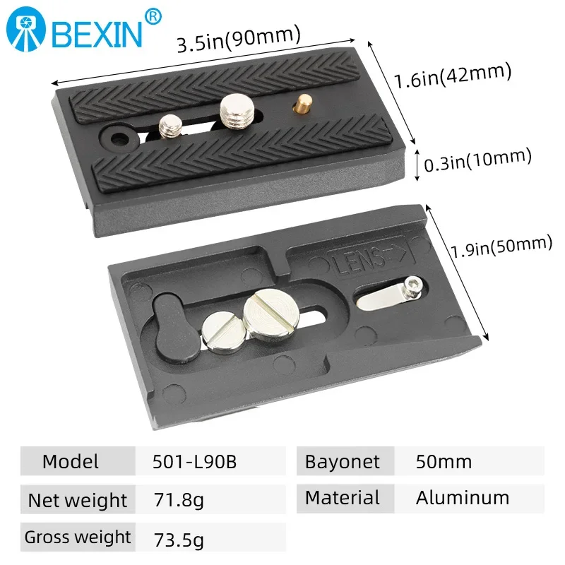 פלטת Manfrotto 501-L90A למצלמה דיגיטלית עם פלטת שחרור מהירה מחולקת לראש מצלמת Manfrotto 501HDV 503HDV 701HDV MH055M0-Q5