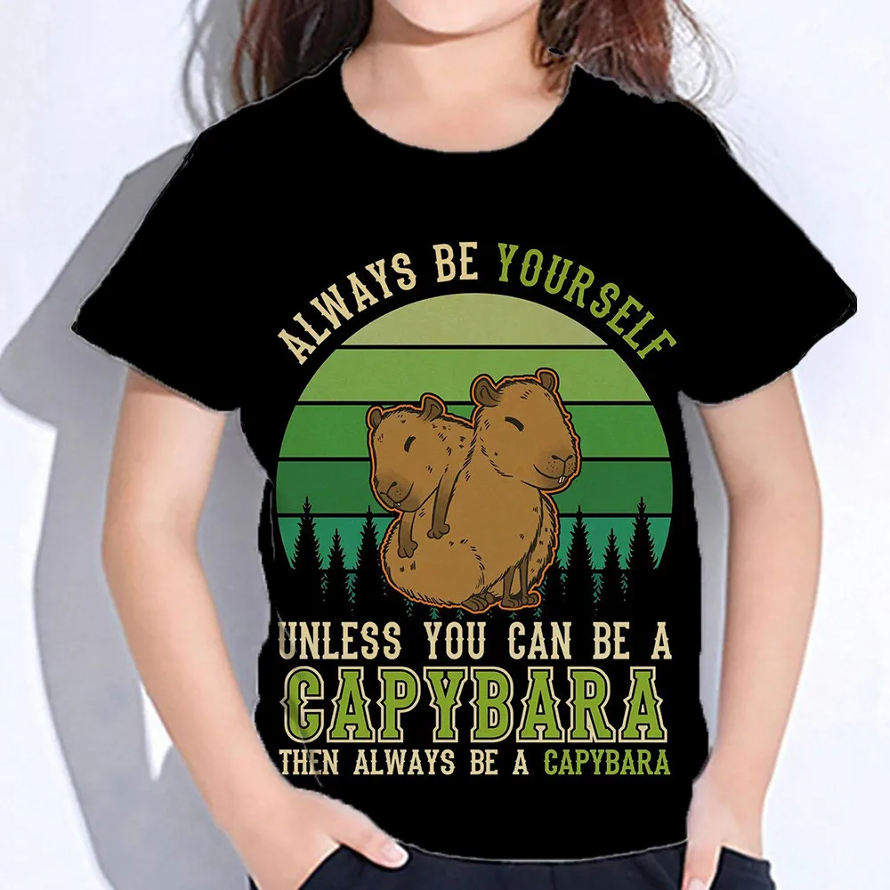 Children's T-Shirt Capybara Print White Tshirts Baby T-Shirt Cartoon Boys Summer Clothes O-Neck Kids Shirt Fashion Child T-Shirt 3