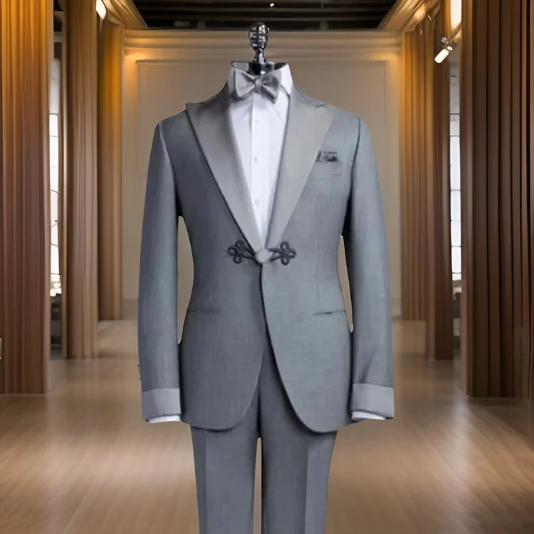 

Slim Fit Wedding Suits for Men 2 Pcs Slim Fit Groom Tuxedos Mandarin Button Peak Lapel Prom Blazer Costume (Jacket + Pants) 2024