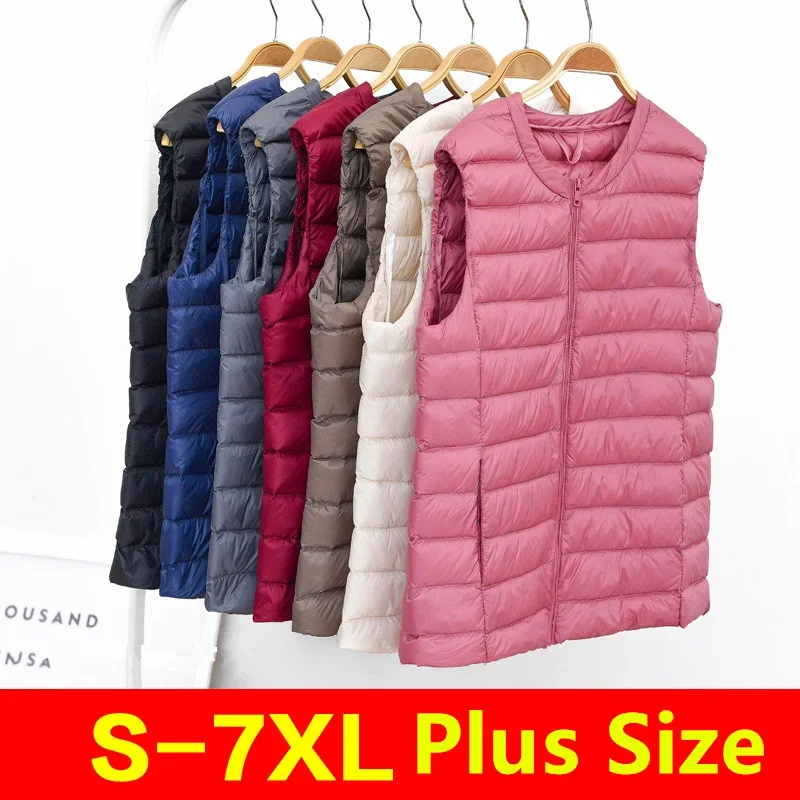 Women Autumn Winter Ultralight Thin Packable Down Sleeveless Jacket Plus Size 5XL 6XL Female O-Neck Casual Down Vest Coats
