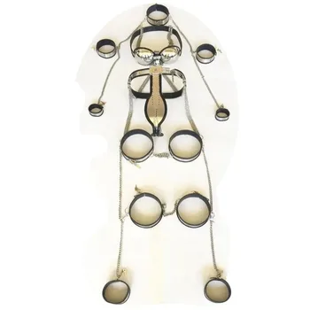 8 pz/set Cintura di Castità Maschile In Acciaio Inox Bondage Kit Gamba Mano Colletto Polsini Uomini Dispositivo di Castità Del Sesso Cazzo Gabbia di Metallo prodotti