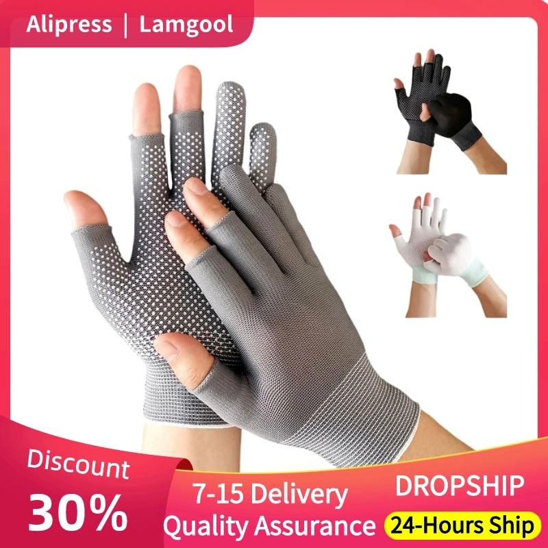 1 쌍 여름 안티 슬립 3 손가락 컷 낚시 장갑 통기성 반 손가락 야외 낚시 선 스크린 장갑 낚시 액세서리 