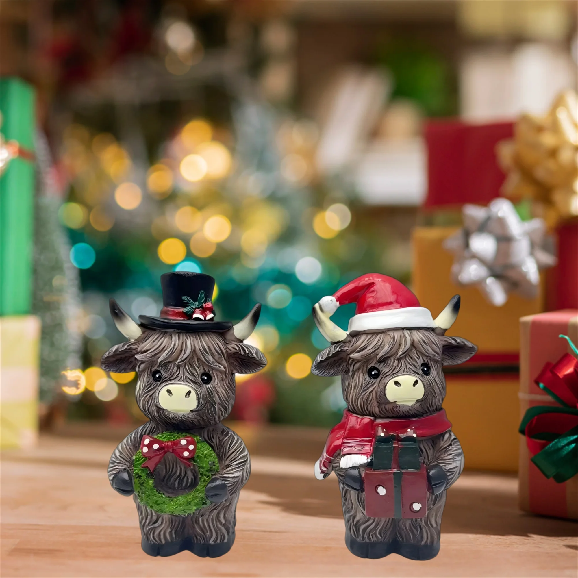 Festive Highland Cow Figurine with Santa Hat and Wreath Decoration Resin Sculpture for Home or Office Holiday Display S778b1c6c5add43b1a45dc10c3d343856g
