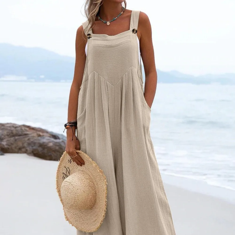 2024 Spring/Summer New Ethnic Style Fashion Solid Color Wide Leg Jumpsuit Quick Sale Tongfa European and American Women's Cross