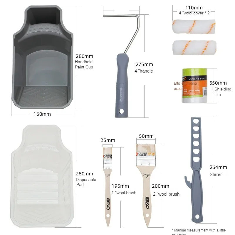 9pcs Paint Roller Brush Set Home Wall Painting Tray Roller Set Paint Brush Handheld Cup Bucket Combo Trimming Tools