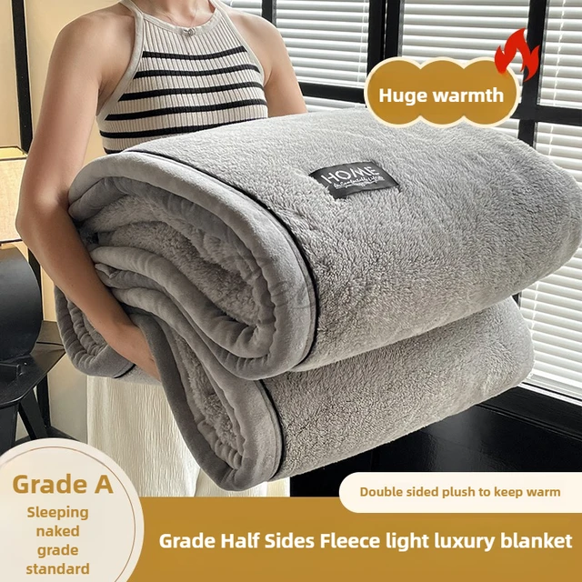 New Grade A Half Sides Fleece Autumn Winter Warmth Blankets Soft Fluffy Keep Warm Sofa Blankets for Throw Napping Shawl Blanket 1