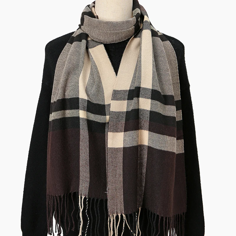 

Fashion Women Tassel Pashmina Shawl Plaid Printed Hijab Poncho Warm Thick Outdoor Windproof Cashmere Scarf Long Wraps