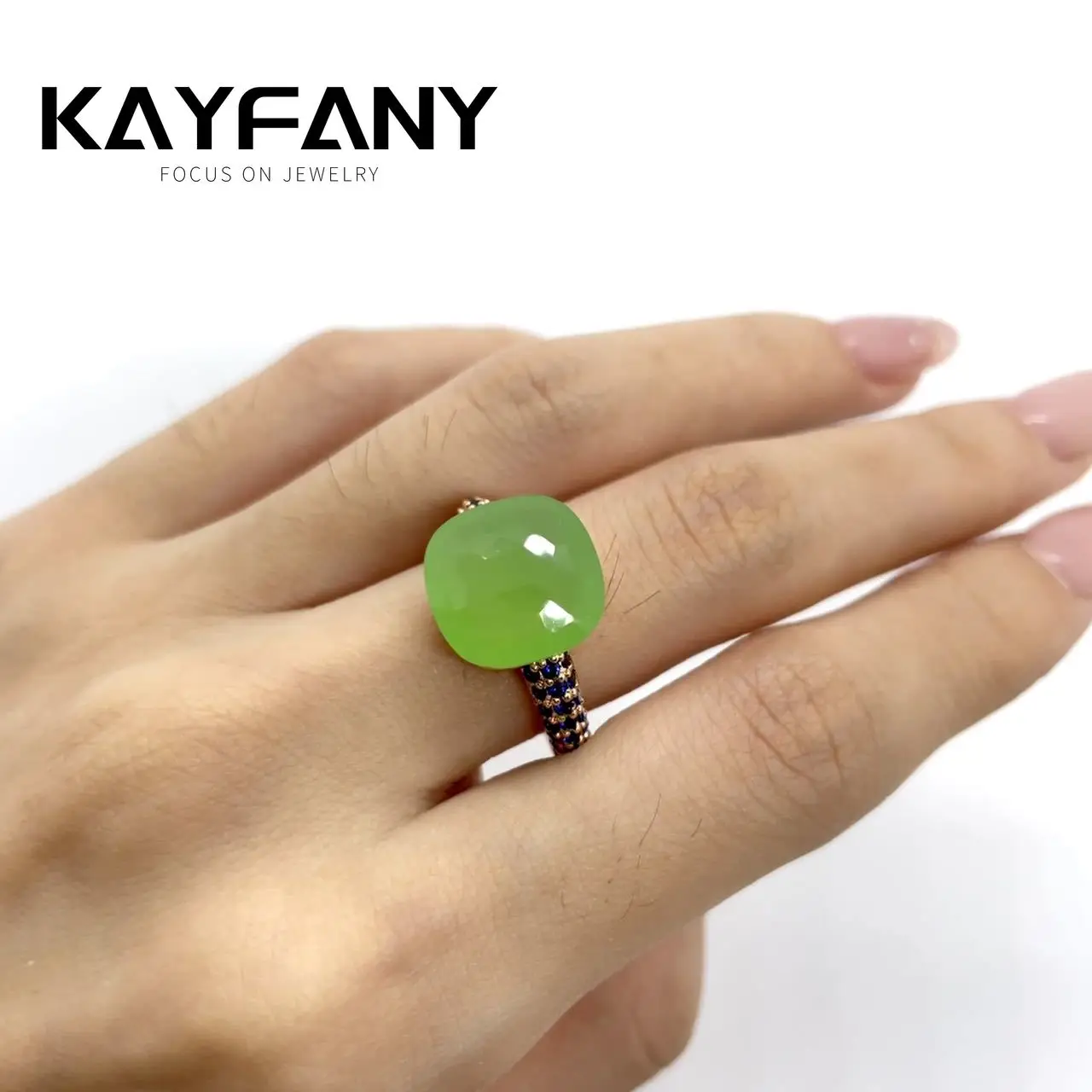 

12.6mm Classic Ring For Women Candy Color Ring Inlay Blue Zircon Flat Blue Crystal Ring Party Gift Fashion Jewelry