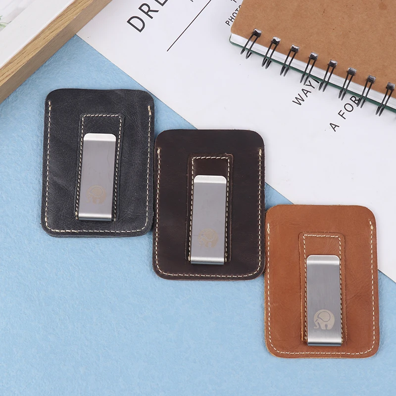 Thin Leather Money Clip Mini Wallet Men Credit Card Slot Slim Bills Metal Cash Clamp For Man Small Billfold Holder 2