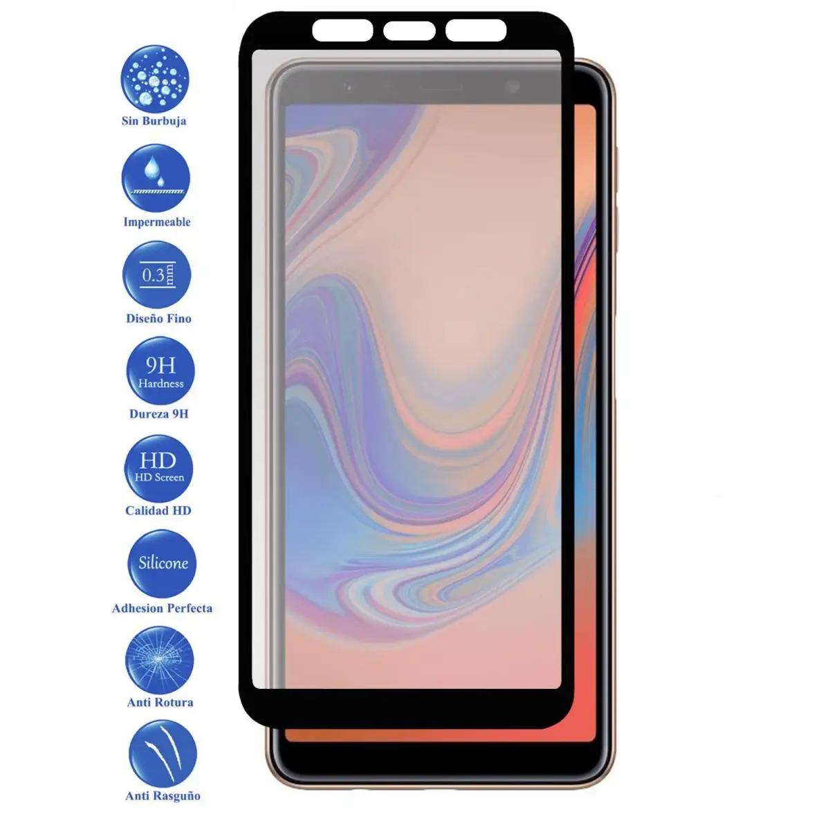 Proteggi Schermo In Vetro Temperato Nero Samsung Galaxy A7 2018 9H Per Movil - Todotumovil