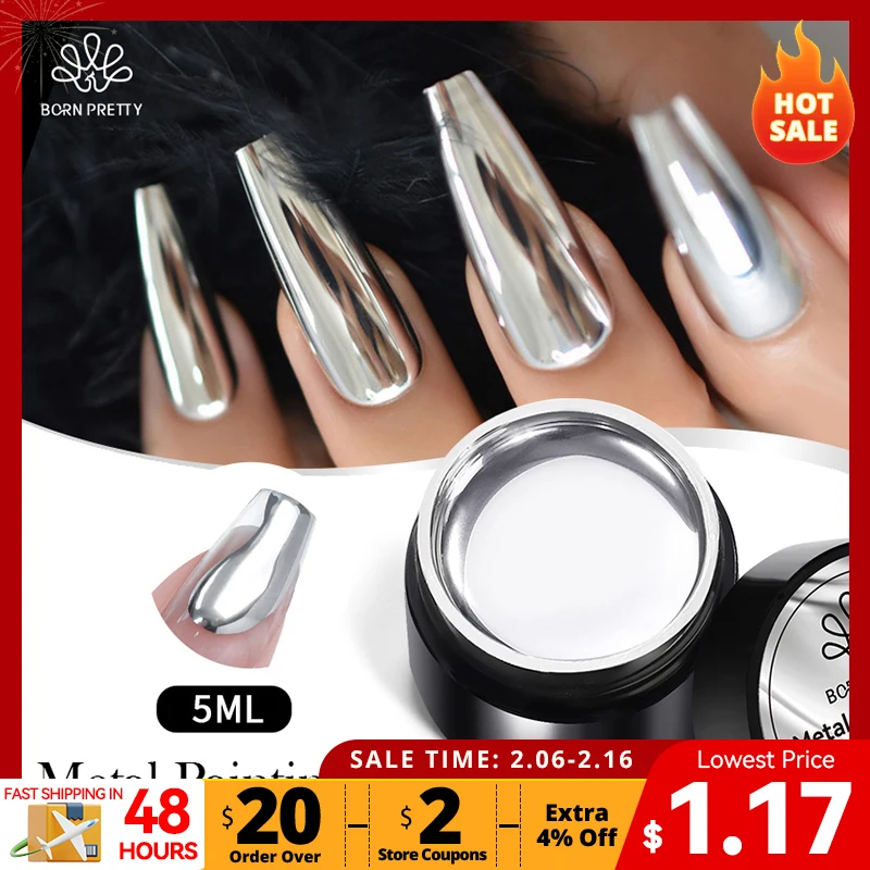 Born Pretty Super Bright Metallic Painting Gel Polish 5Ml Gold Silver Mirror Gel Nail Polish Flower Drawing Lines Unghie Francesi