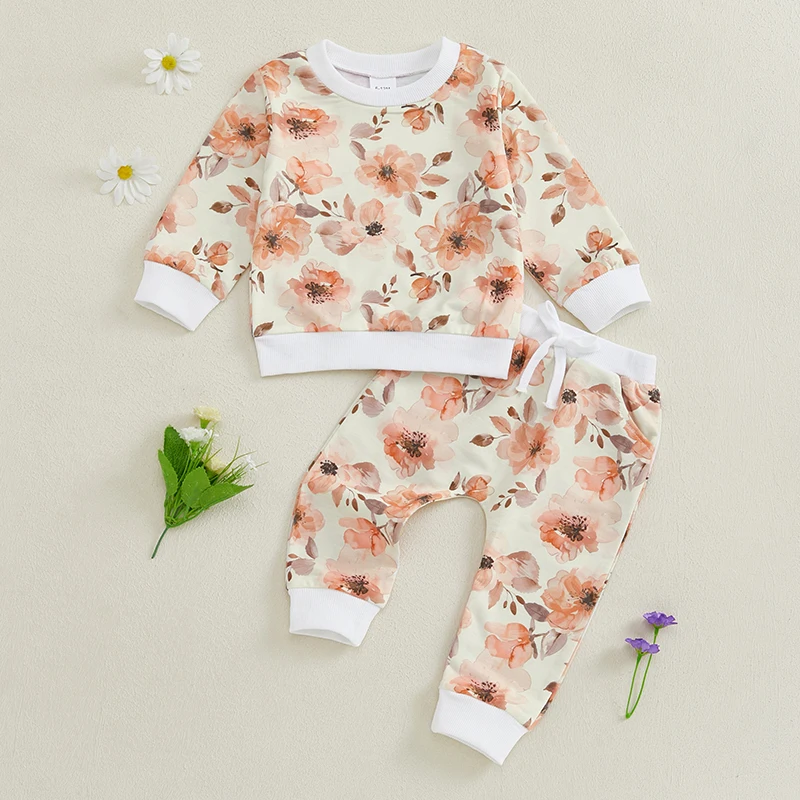 Kids Love Rose Print Elegant Pants Cotton Blend With Comfortable Fit For Girls All Day Play main image 1
