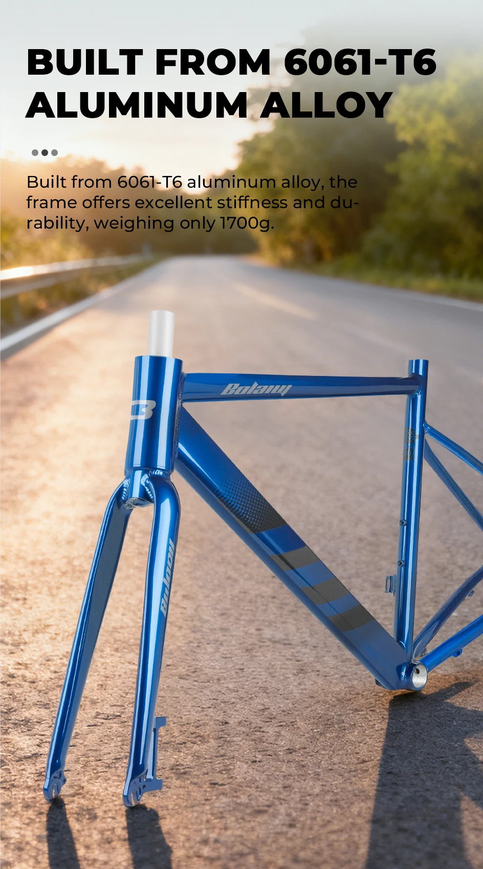 BOLANY Vollaluminiumlegierung Rennradrahmen Hardtail-Rahmen Interne Führung 700C QR/TA Scheibenbremse Urltra-Lichtrahmen – Detail 6