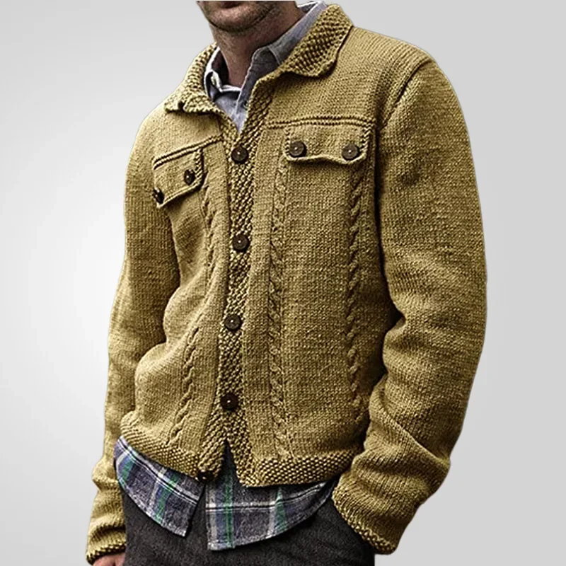 Men Sweaters Cardigan Coat Turn Down Collar Full Sleeve Single Breasted Splice Slim Fit Open Stitch Autumn Winter