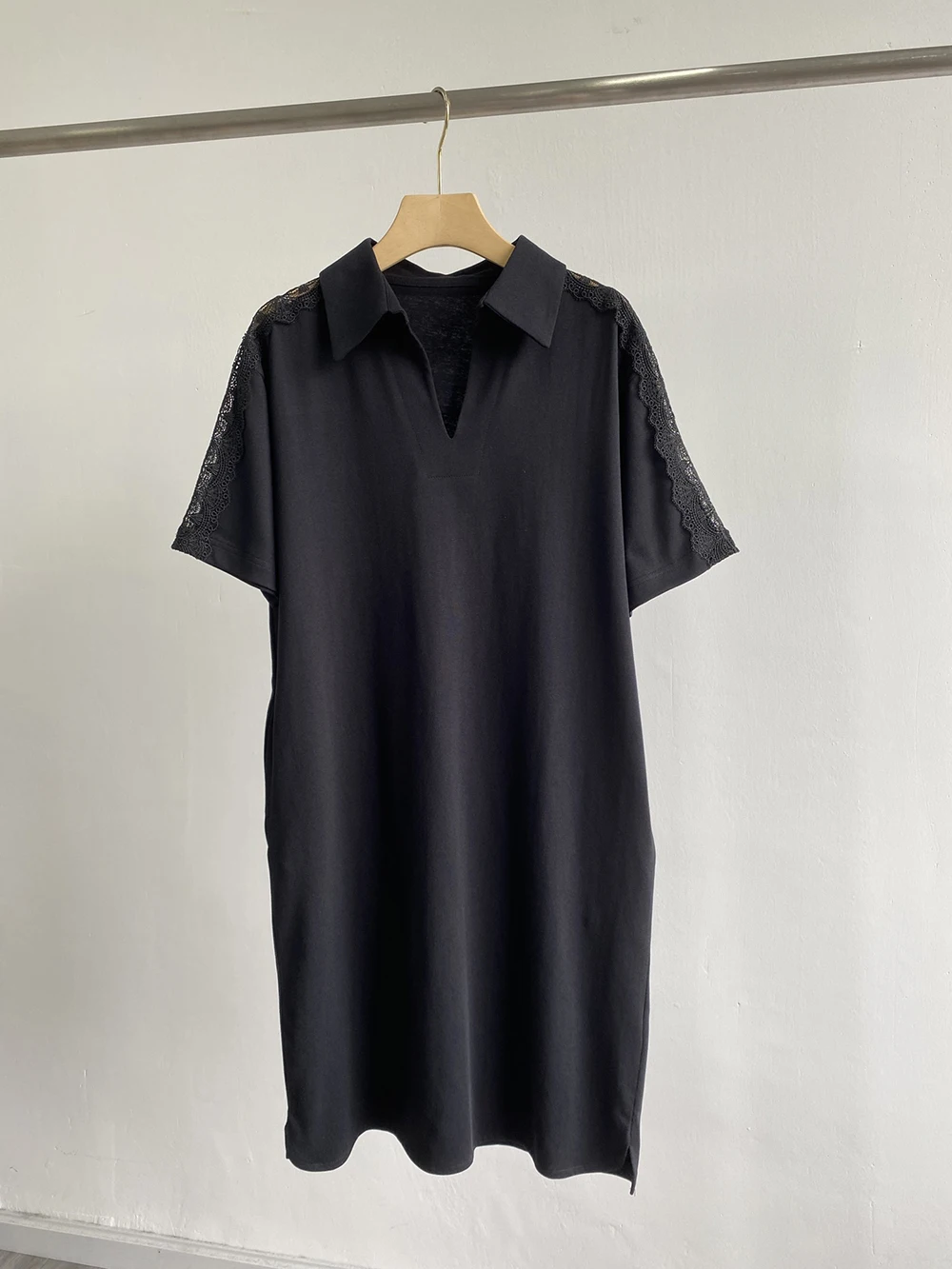 

2022 summer new women's half open collar casual black dress