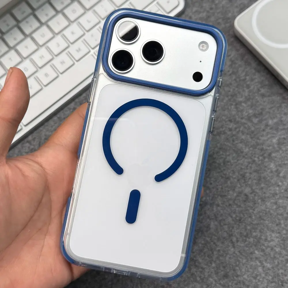 Enhanced Clear Transparent Magsafe Magnetic Case with Anti-Knock Metal Buttons