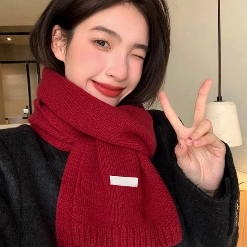 2024 New Knitted Red Scarf Women Winter Simple Classic Solid Color Wraps Men Couple Scarf New Soft Warm Thermal Wool  Muffler 3