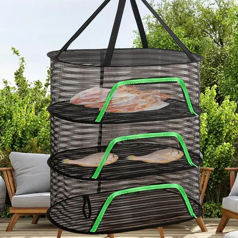 Drying Rack Net Foldable 3 Layers Dryer Rack With Zippers Portable Strong Nylon Rope Multi-function Food Mesh Dryer For Garden 5