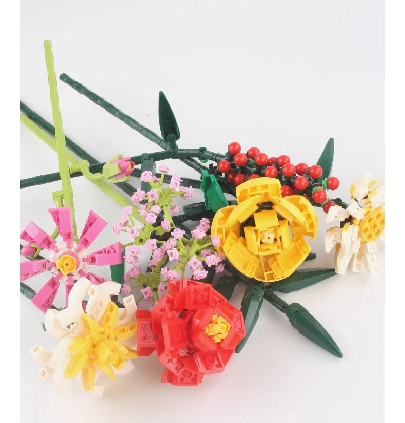 Eternal Rose Sunflower Bouquet Building Blocks, DIY Mini Bricks for Adults, No W