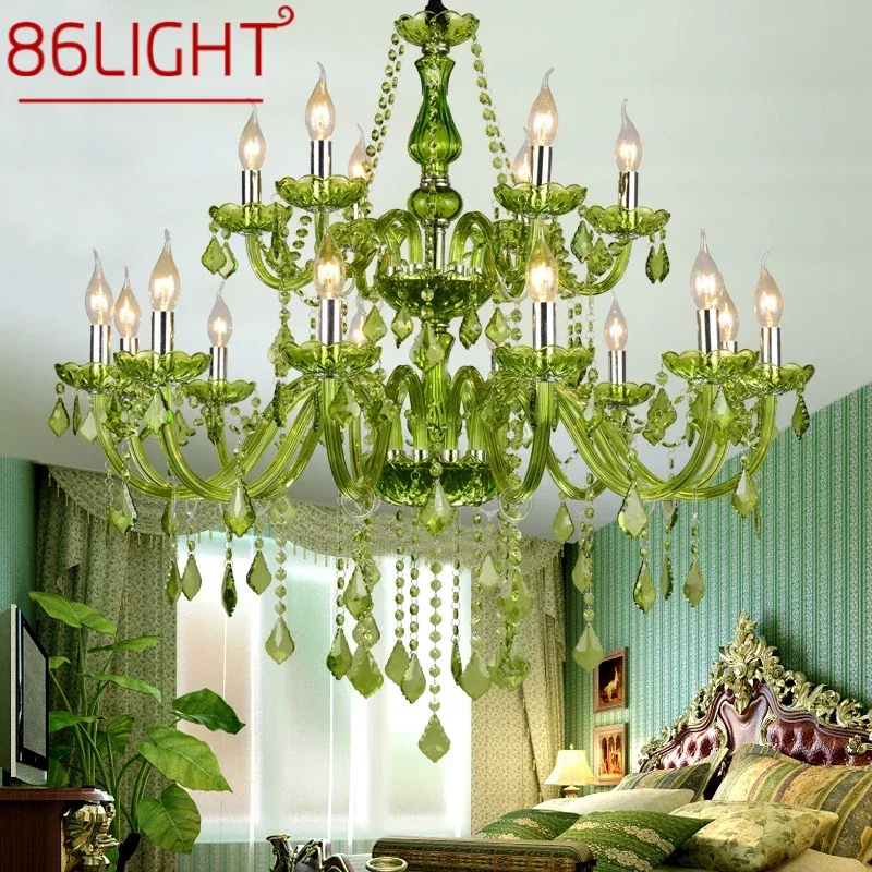 

86LIGHT European Style Crystal Pendent Lamp Green Candle Lamp Luxurious Living Room Restaurant Bedroom Lnternet Bar Chandelier