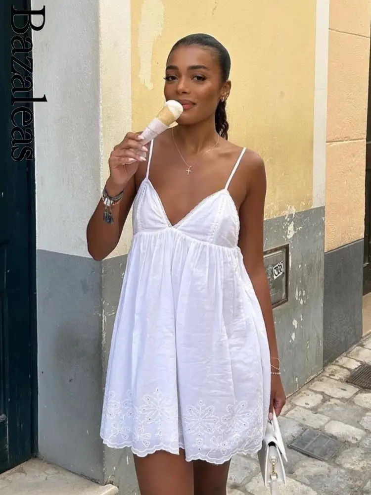 2025 official store Party Midi Long Dresses Spaghetti Strap Dress Elegant White Summer Dress Cutwork Embroidery Mini 2