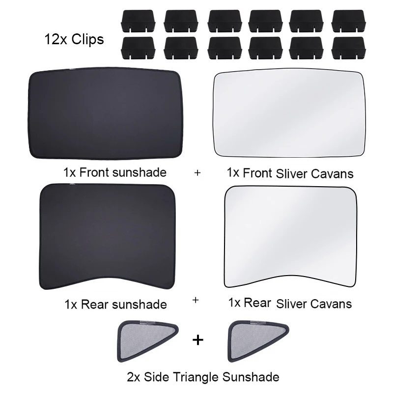 Sunroof Skylight For Tesla Model 3 Y-Split Upgrade Buckle Sunshade Sun Shades Glass Roof Front Rear Blind Shading Net