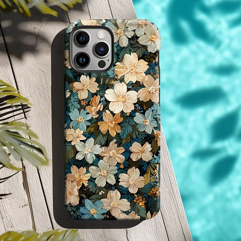 Retro Flower Phone Case with 2-in-1 Protection Film