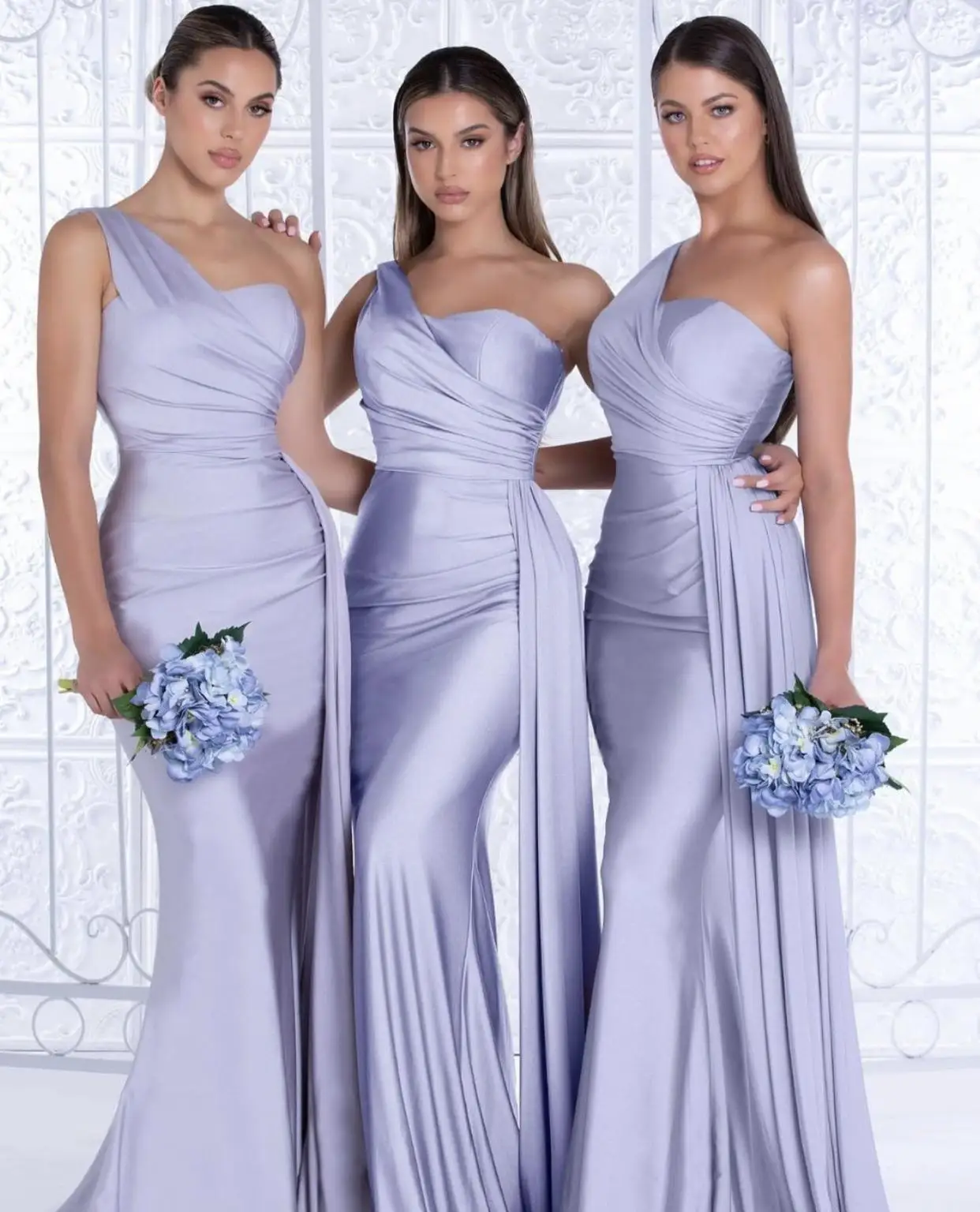 

Lilac African One Shoulder Mermaid Bridesmaid Dresses Plus Size Wedding Guest Gowns Junior Maid Of Honor Dress Ribbon