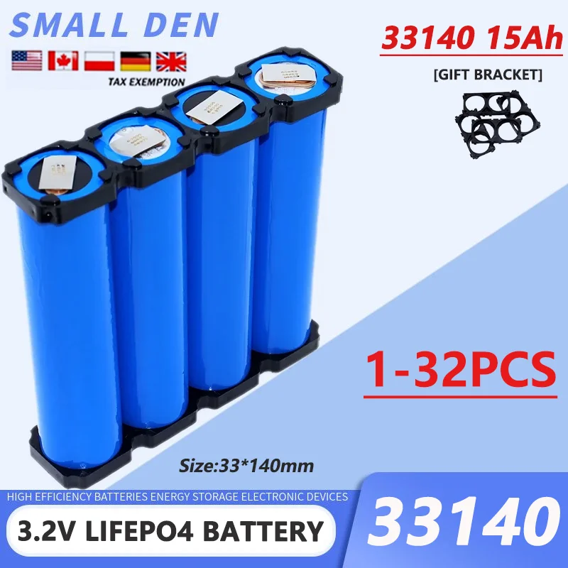 Lifepo4 แบตเตอรี่ 33140 15AH 3.2V 12v 24v 48v สําหรับ DIY เก็บพลังงานแสงอาทิตย์กลางแจ้งแหล่งจ่ายไฟแบตเตอรี่ pack + วงเล็บ 1