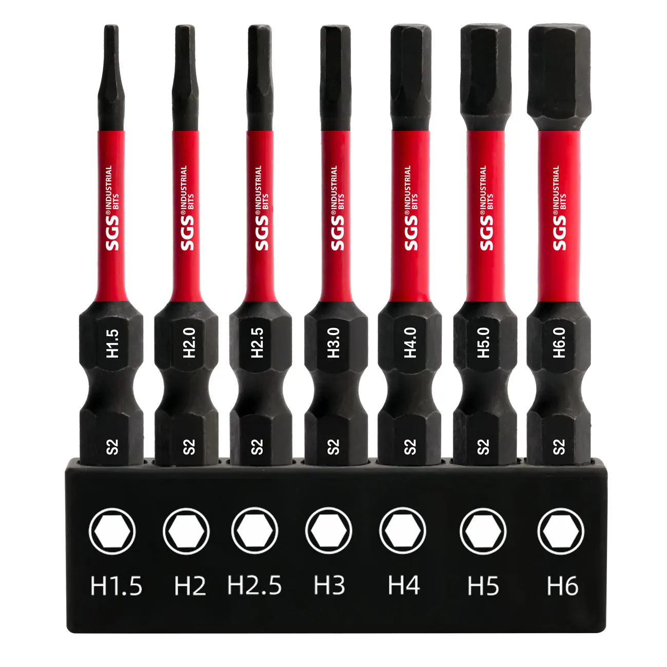 7-teiliges rutschfestes und stoßfestes Sechskant-Schraubendreher-Bit-Set, hochwertiger S2-Legierungsstahl, korrosionsbeständig, H1,5-H6, rutschfest mit hohem Drehmoment, mit schwarzer Basis – Detail 3