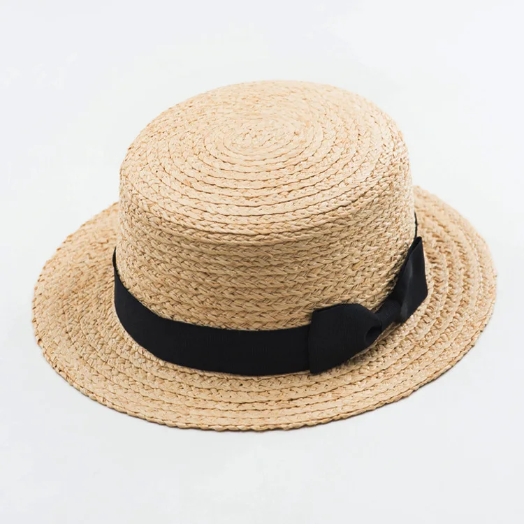 

X275 Lafite Bow Flat-top Hat Adult Leisure Tourism Beach Caps Lafite Flat-top Hat Straw Hat.raffia Straw Jazz Cap Panama Hat