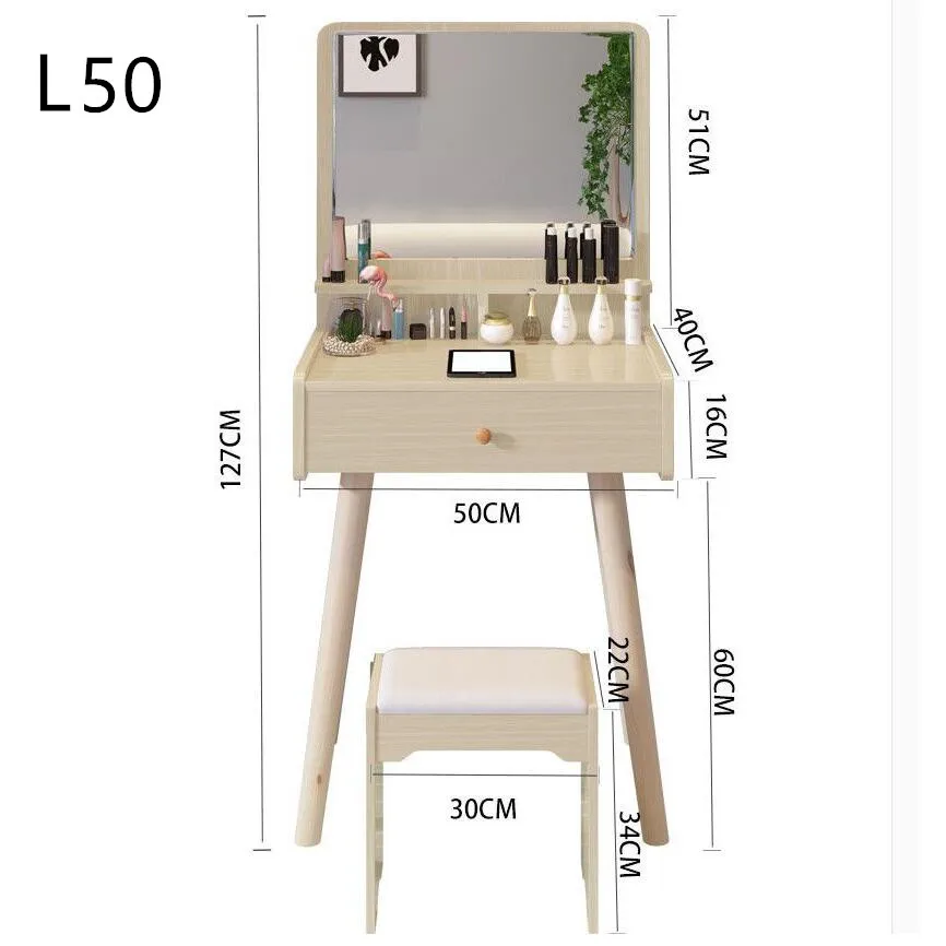 Description Picture 2 of itemNew 40/50/60/cm Makeup Dressing Table Set with Stool Makeup Vanity Table Storage Beside Bedroom Table with Stool and Drawer