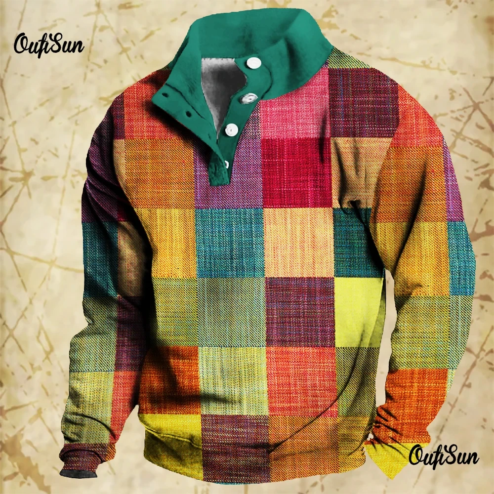 

Vintage Hooded Shirt Autumn Plaid Hoodie For Men 3d Patchwork Graphic Men's Clothing Sweatshirt Long Sleeve Casual Pullover Tops